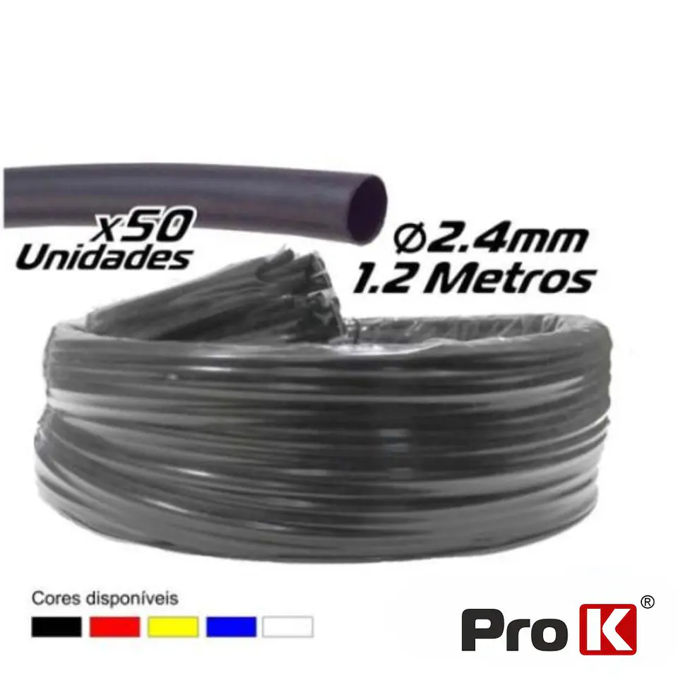 TUBO MANGA TERMORETRÁCTIL 2.4MM 1.2M 50X PRETO PROK 1