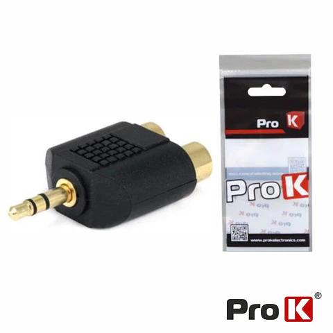 Ficha Adaptadora Jack 3.5mm Macho St / 2 RCA Fêmea PROK