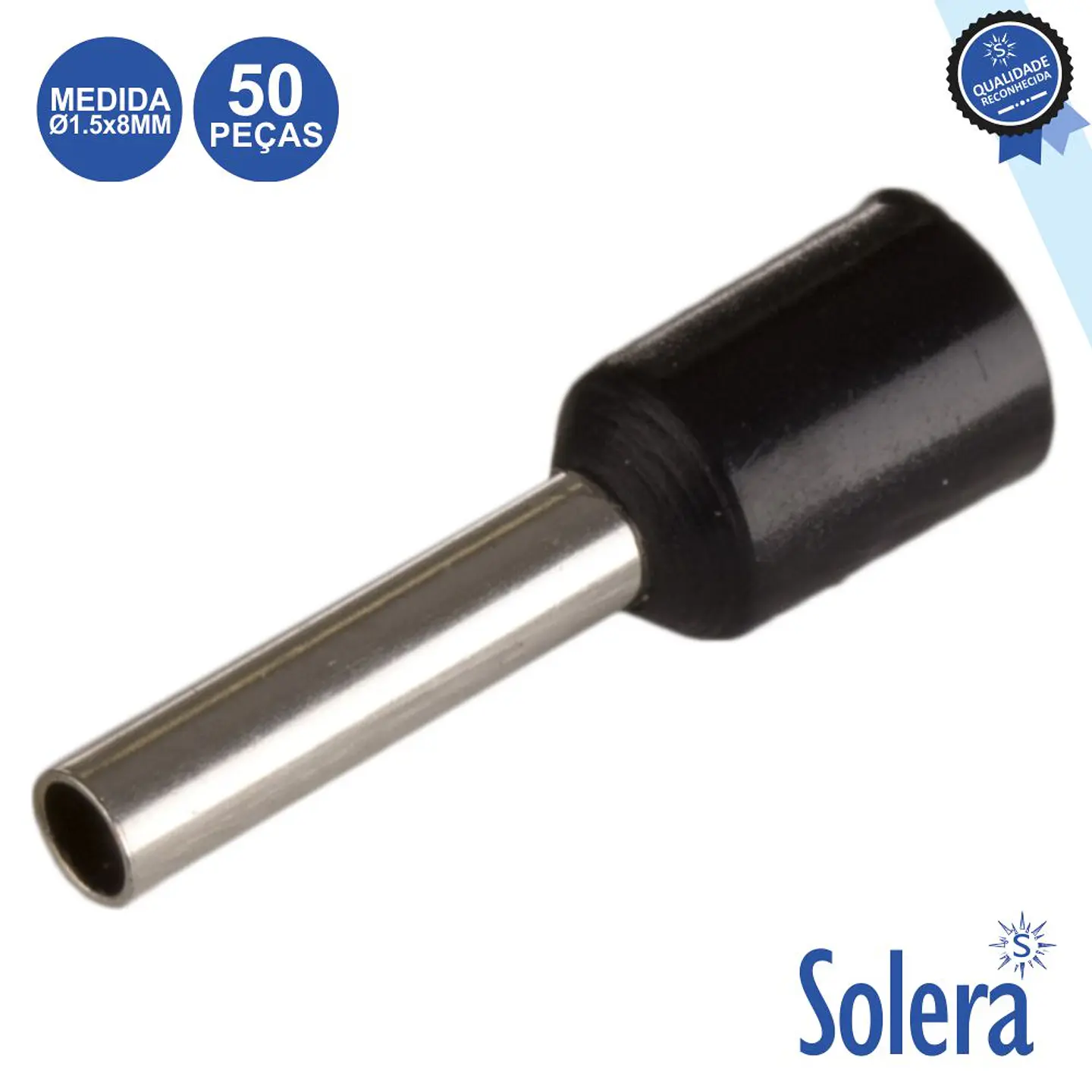 TERMINAL PONTEIRA ISOLADO Ø1.5x8MM 50X PRETO SOLERA 1