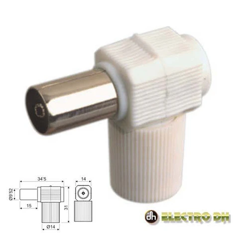 FICHA COAXIAL FÊMEA ANGULAR BRANCA EDH