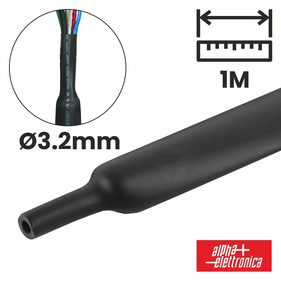 Tubo Manga Termoretráctil 3.2mm 1m Preto ALPHA 1