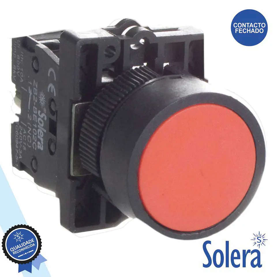 PULSADOR C/ RETORNO 230V NF VERMELHO 6kV SOLERA 1
