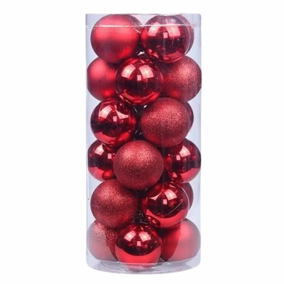 Conjunto 24 Bolas De Natal Vermelho Caixa Cilindrica 1