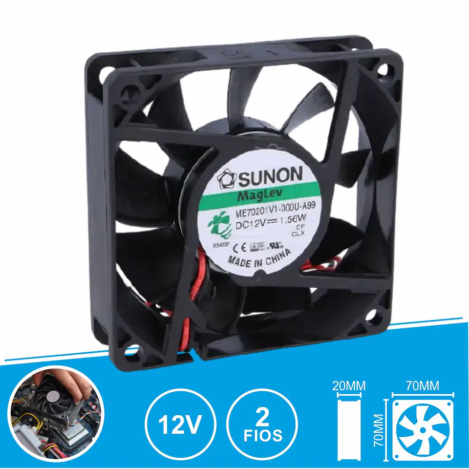 Ventoinha 12VDC 70x70x20mm 2 Fios ME70201V1-000U-A99 SUNON 1