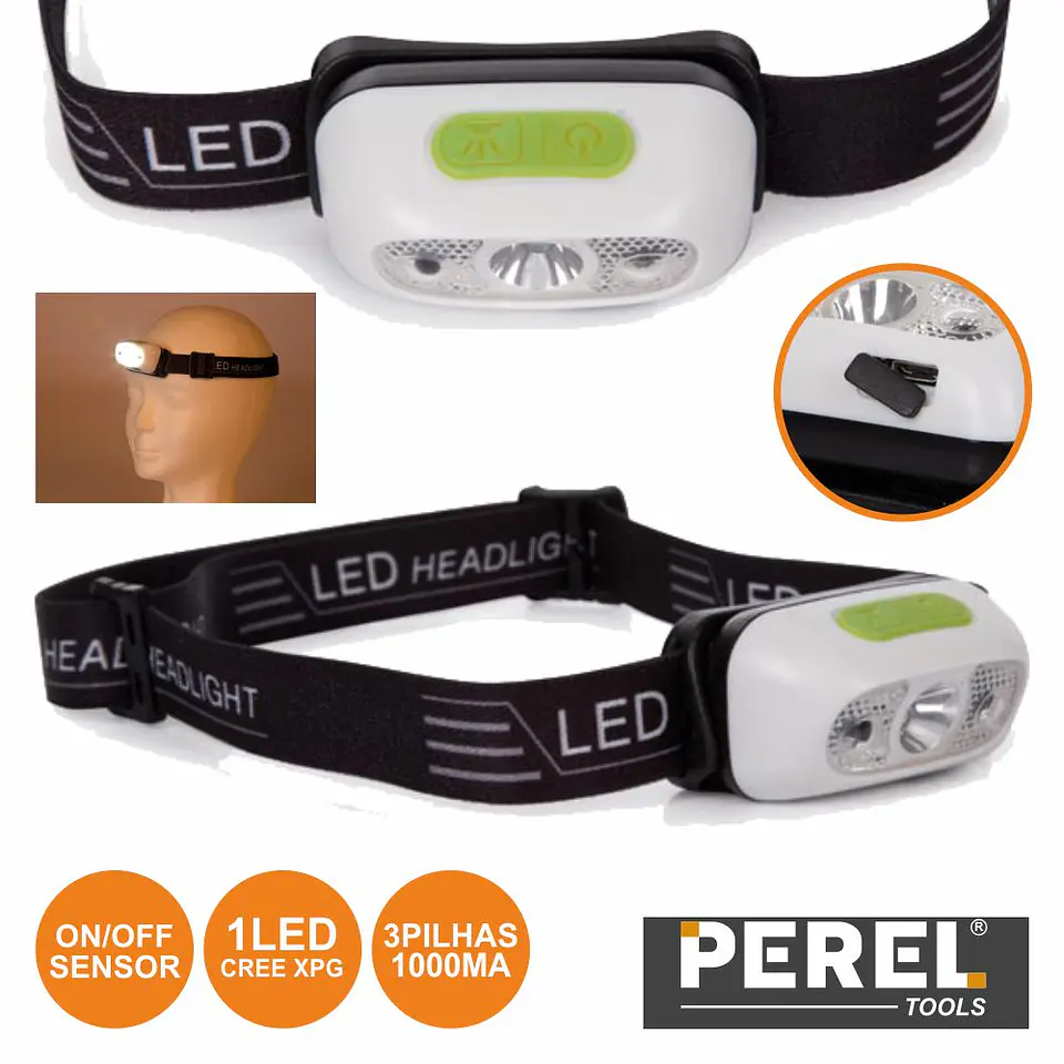 LANTERNA DE CABEÇA 1 LED CREE XPG E SENSOR ON/OFF PEREL 1