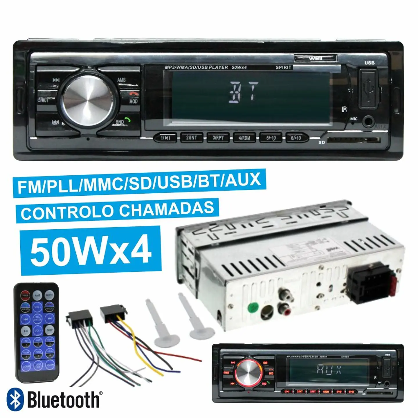 AUTO-RÁDIO MP3 WMA 50Wx4 C/ FM/PLL/MMC/SD/USB BLUETOOTH 1
