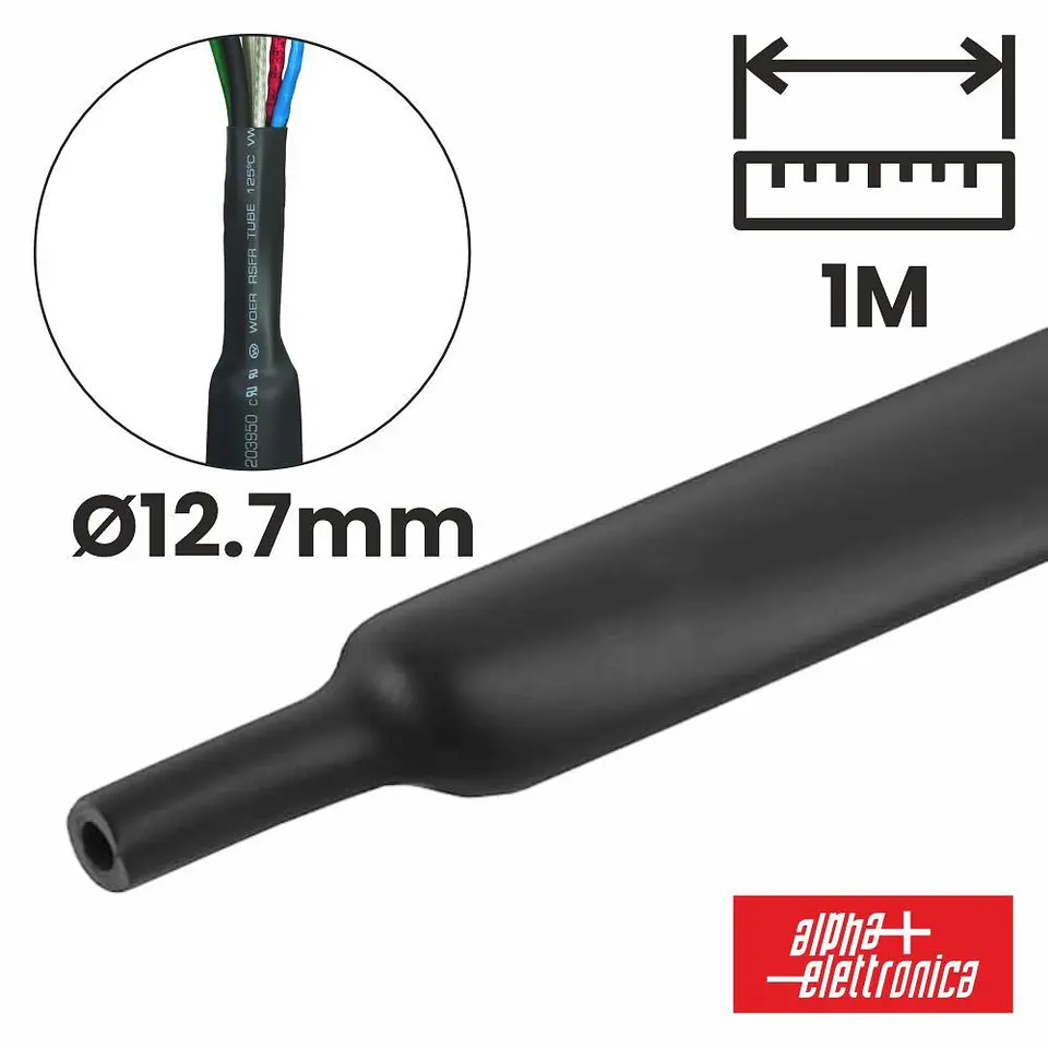 Tubo Manga Termoretráctil 12.7mm 1m Preto ALPHA 1