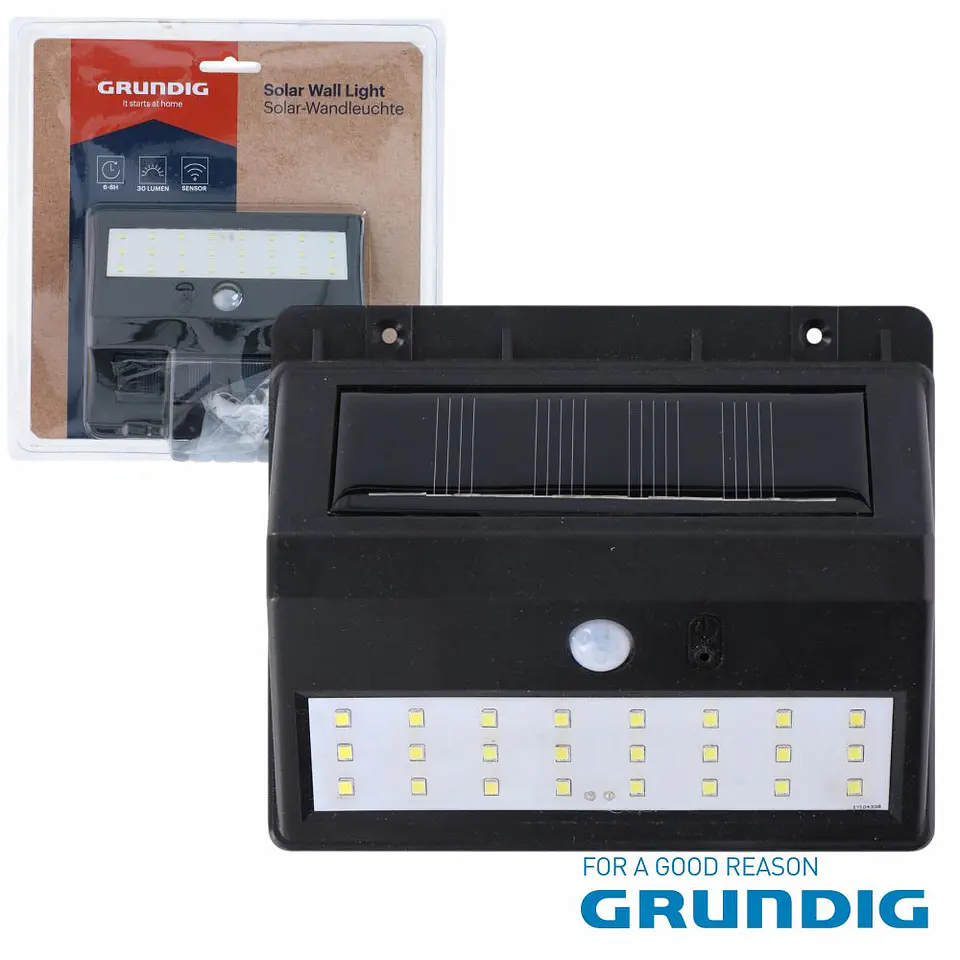 Aplique LED Solar 1.5W C/ Sensor Movimento PIR GRUNDIG 1