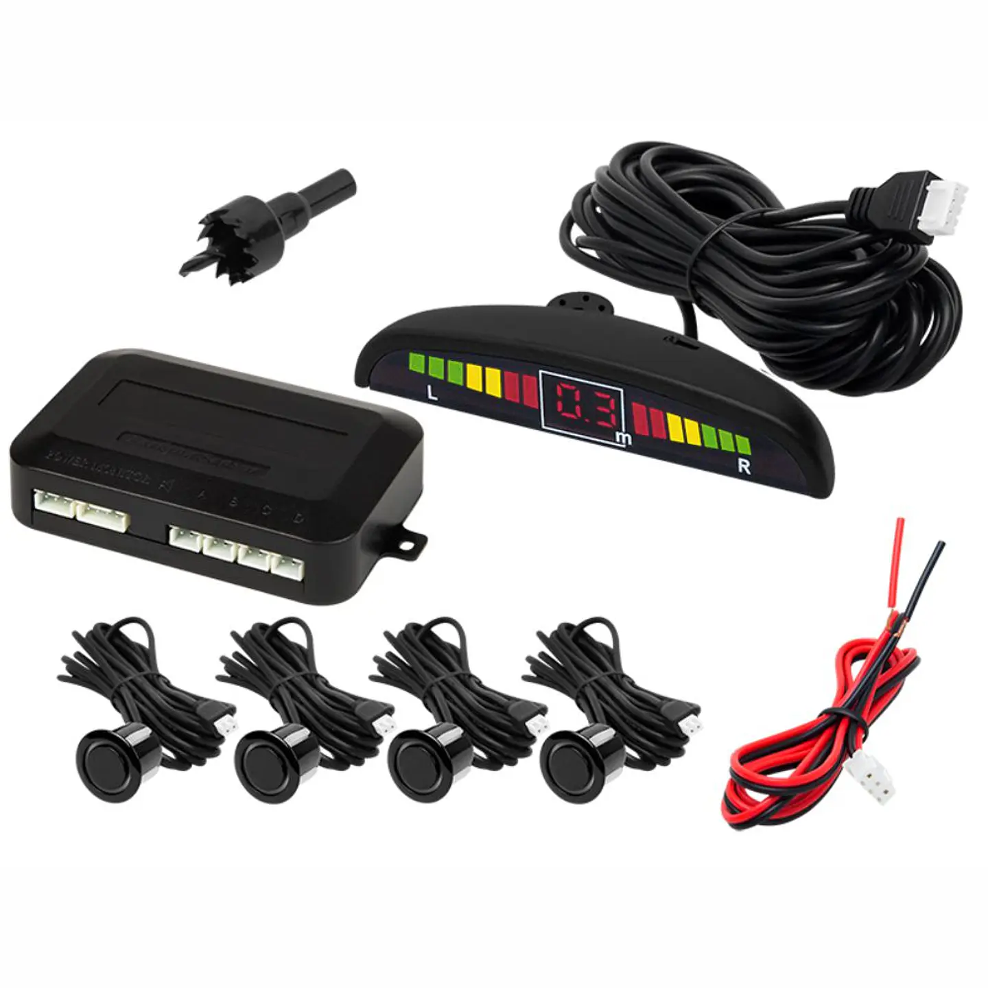 Kit de Estacionamento C/ 4 Sensores Pretos 19mm E Visor 1