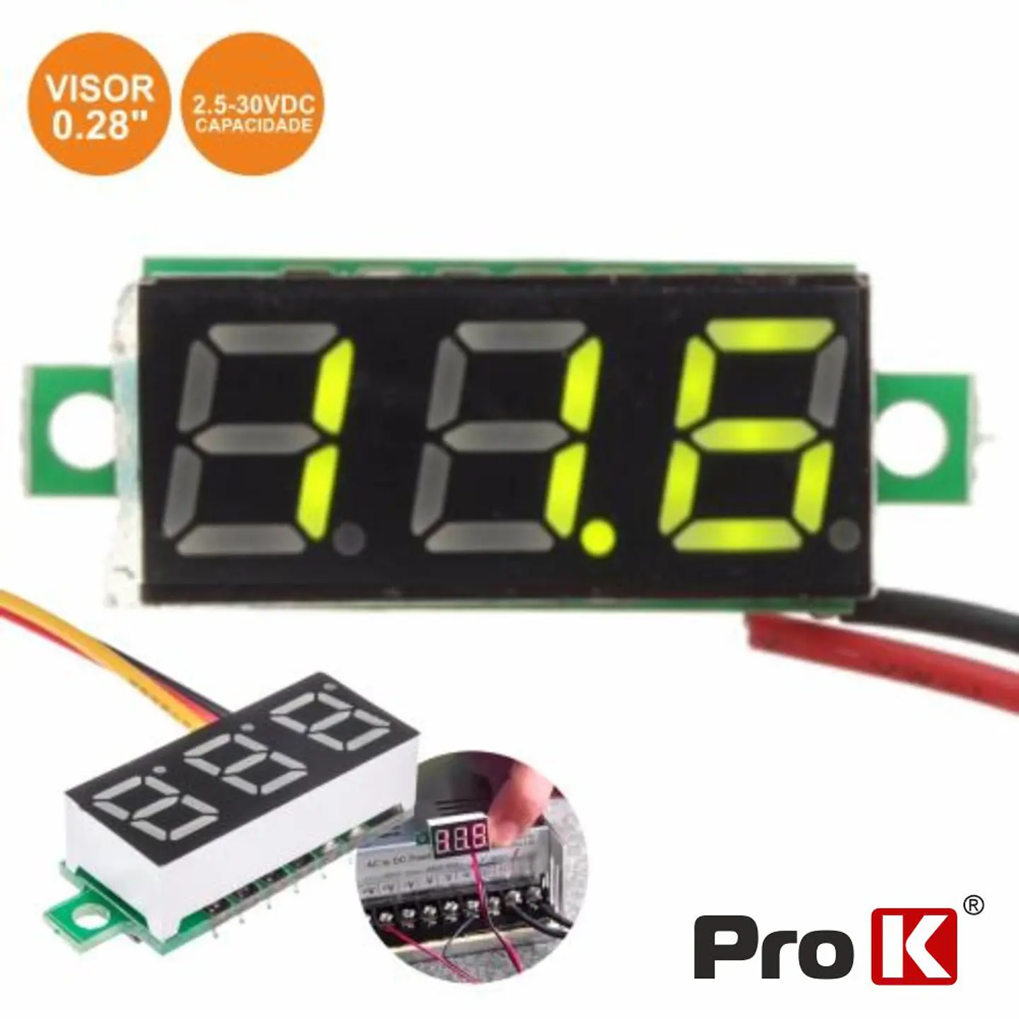 VOLTIMETRO DIGITAL LED VERDE 2.5V-30VDC PROK 1
