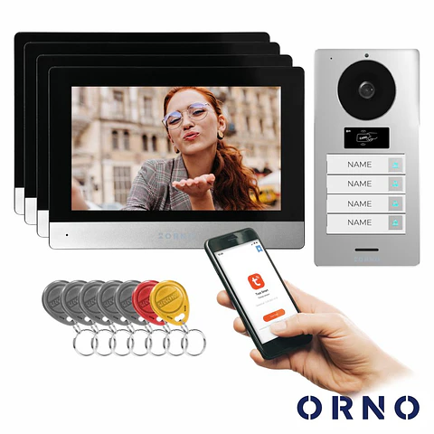 Vídeo Porteiro C/ 4 Lcd 8" Cores RFID WIFI Preto ORNO