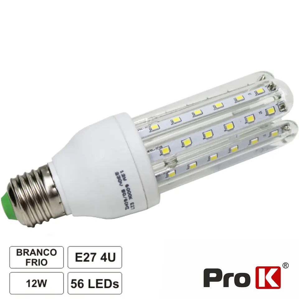 LÂMPADA E27 12W 230V LEDS 2835 SMD 4U BRANCO FRIO PROK 1