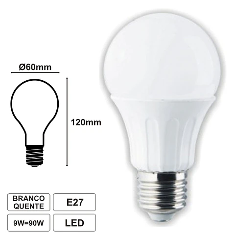 LÂMPADA E27 9W=90W 230V LED GLOBO BRANCO QUENTE 615LM