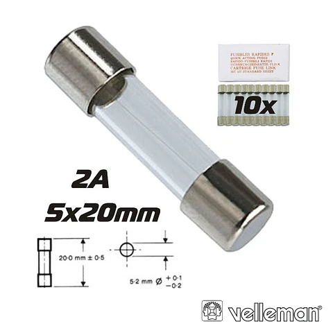 FUSÍVEL 5X20 FUSÃO LENTA 2A (10X) VELLEMAN