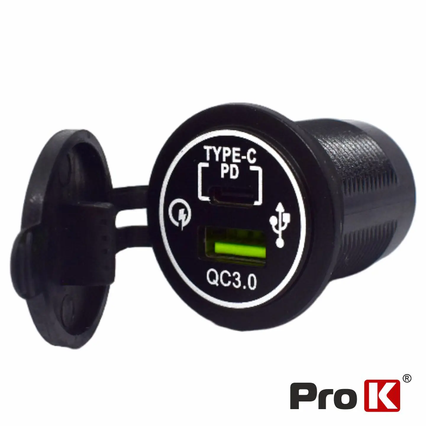 Tomada Dupla USB-A 3.0 + USB-C PD de Embutir PROK 1