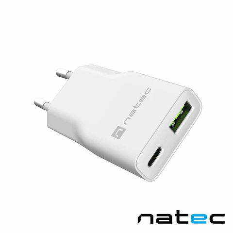 Alimentador GaN Slim USB-C/USB-A 20W RIBERA Branco NATEC