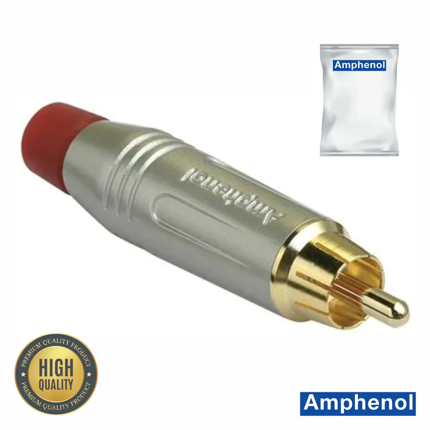 Ficha RCA Macho Vermelha Metálica / Dourada AMPHENOL 1