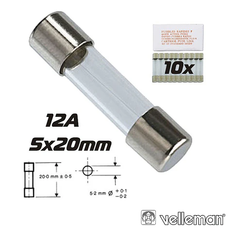 FUSÍVEL 5X20 FUSÃO LENTA 12A (10X) VELLEMAN