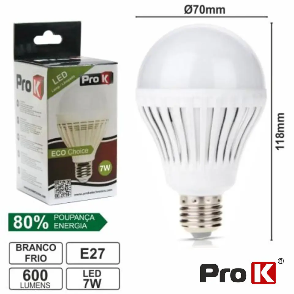 LÂMPADA E27 7W=40W 230V 24 LEDS GLOBO BRANCO FRIO 600LM PROK 1