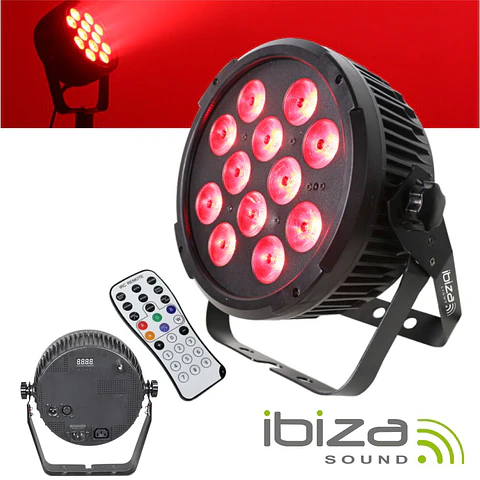 Projetor Luz C/ 12 LEDS RGBWA-UV DMX Comando IBIZA