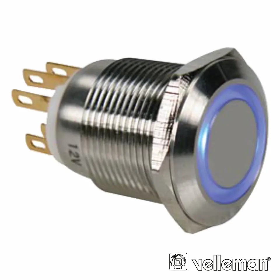 INTERRUPTOR REDONDO DE METAL SPDT 1NO 1NC ANEL AZUL 19MM 1