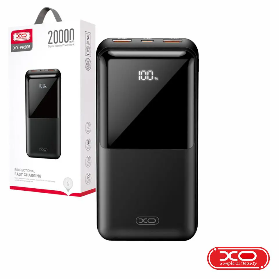 Powerbank 20000mAh 2 USB-A / 1 USB-C PD Preto XO 1