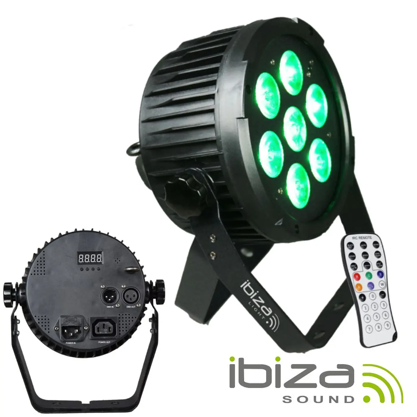 Projetor Luz C/ 7 LEDS RGBWA-UV DMX Comando IBIZA 1