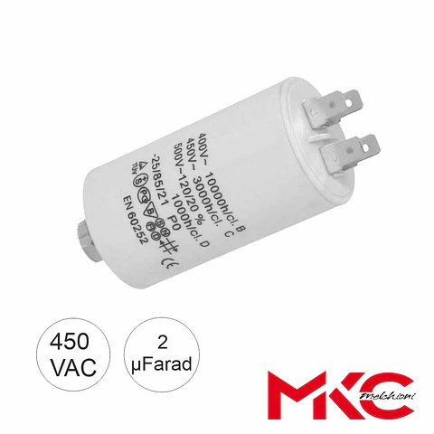 Condensador Arranque 2uF 450V C/ Terminais Faston