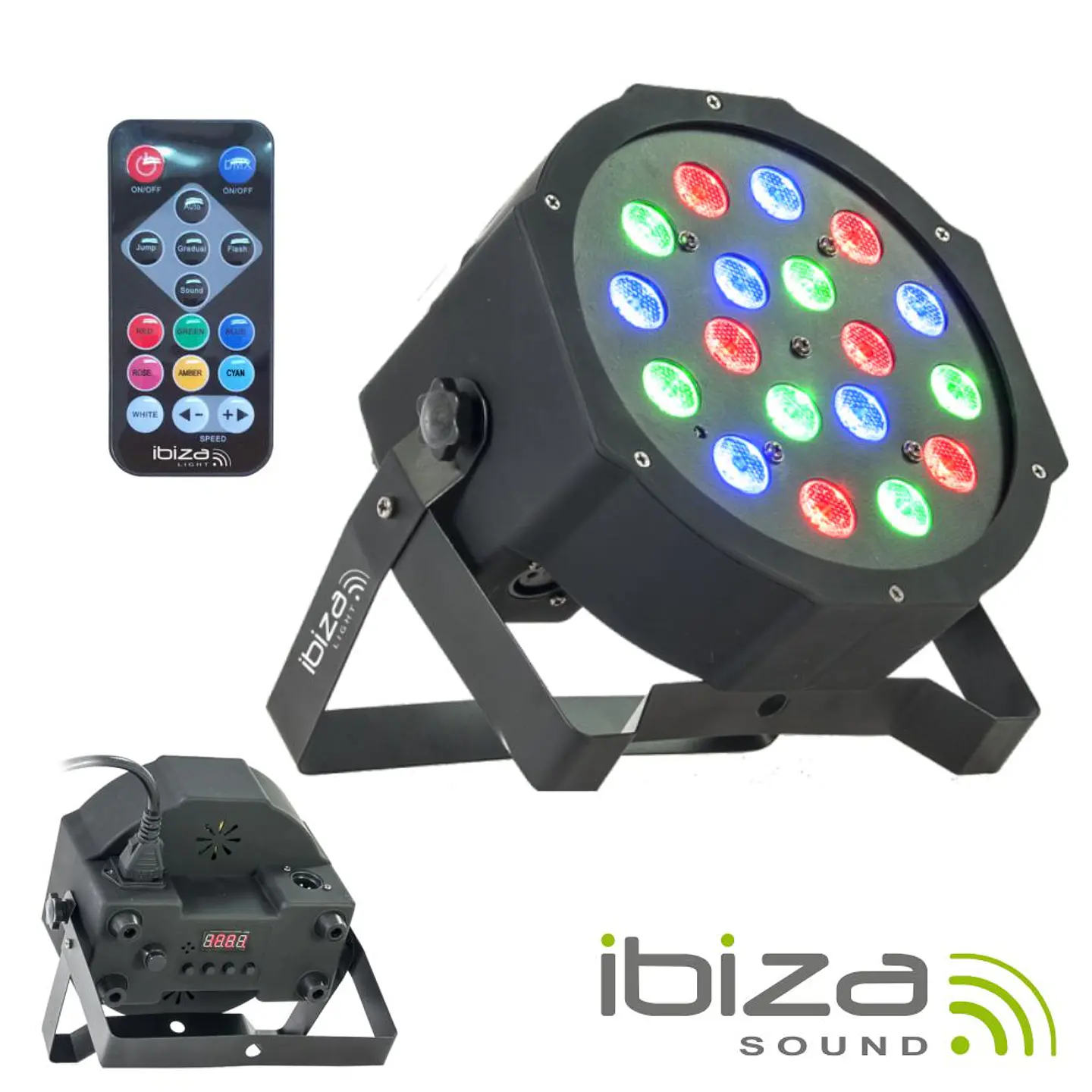 Projetor Luz C/ 18 LEDS RGB DMX Comando IBIZA 1