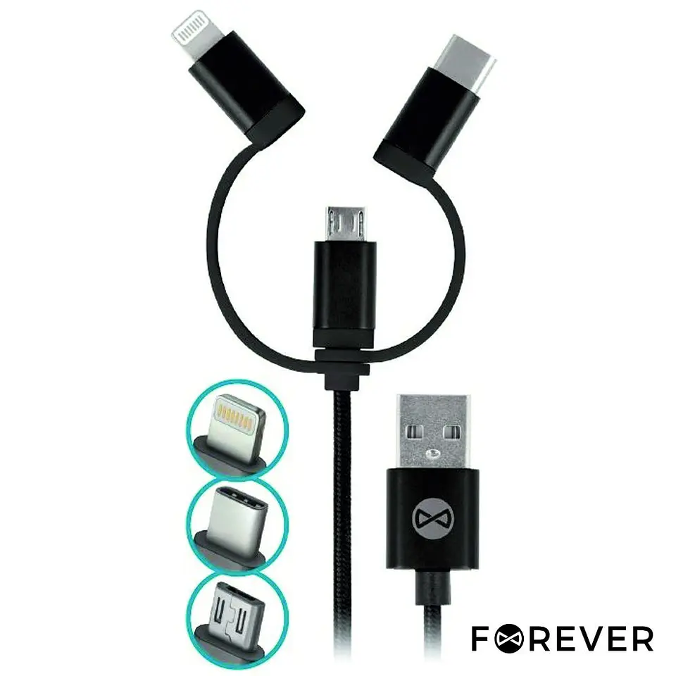 CABO USB-A 2.0 MACHO / MICRO USB-B USB-C E APPLE 8P 1M PRETO 1
