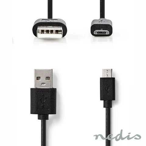 Cabo USB-A 2.0 Macho / Micro USB-B 5M Preto NEDIS