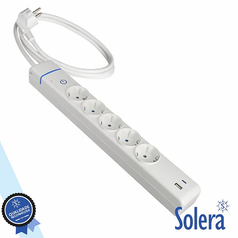 Tomada Elétrica C/ 5 Saídas Interruptor USB 1.5M ION SOLERA