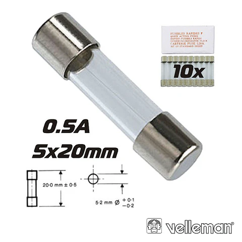 FUSÍVEL 5X20 FUSÃO LENTA 0.5A (10X) VELLEMAN