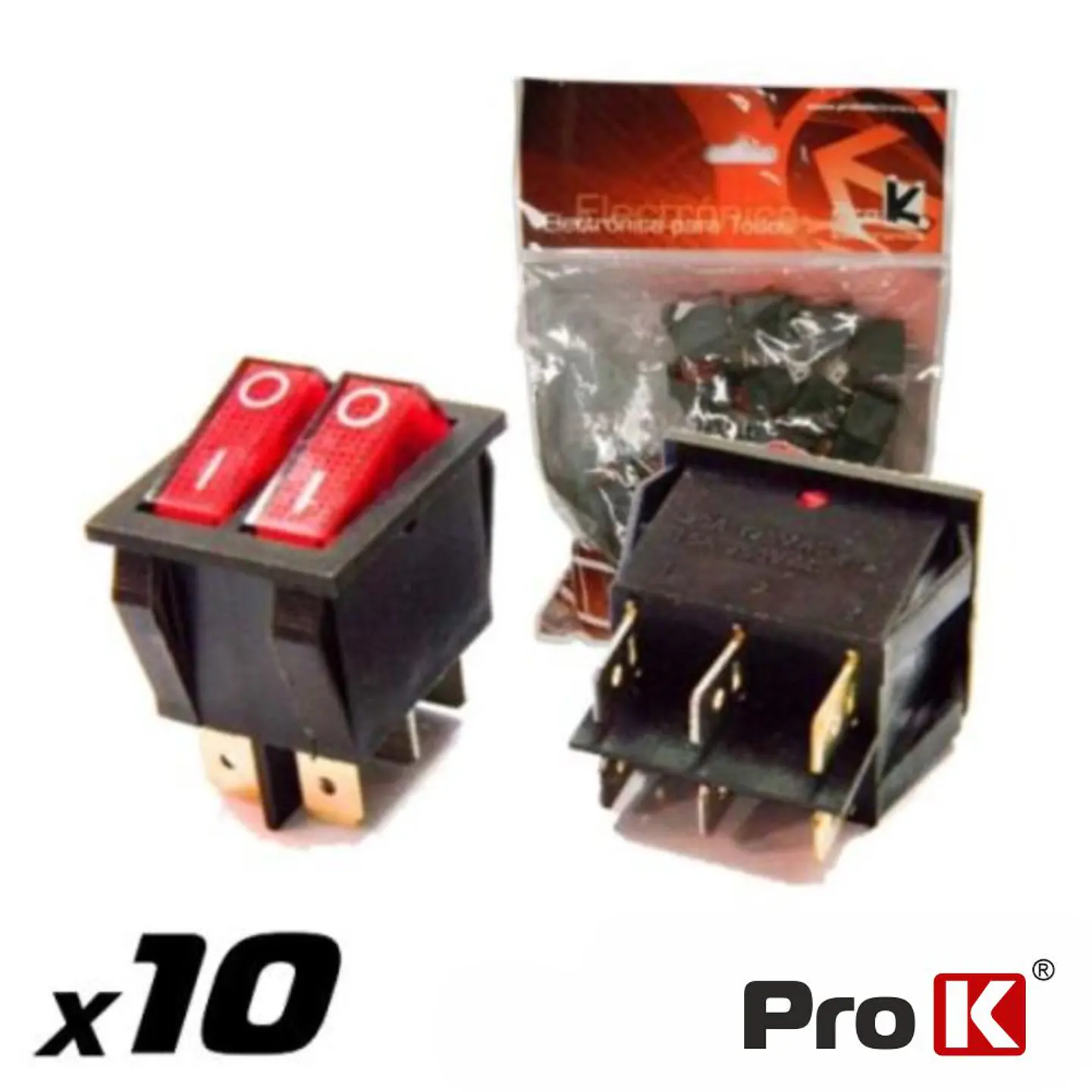 INTERRUPTOR BASCULANTE C/ LUZ 15A-250V SPST ON-OFF 10X PROK 1
