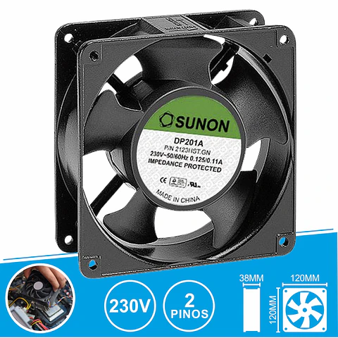 VENTOÍNHA 230V 120x120x38MM 2 PINOS SUNON