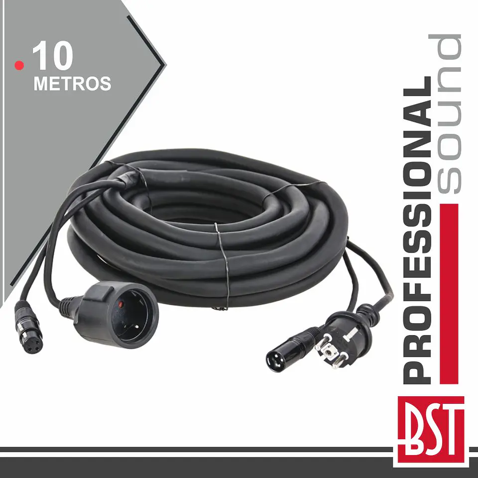 CABO DMX XLR 3P MACHO / XLR 3P FÊMEA + AC SCHUKO 10M BST 1
