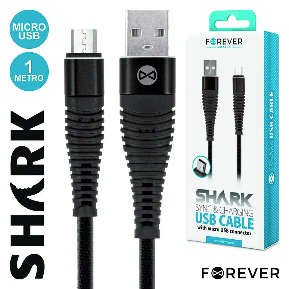 CABO USB-A 2.0 MACHO / MICRO USB-B MACHO SHARK 1M FOREVER 1
