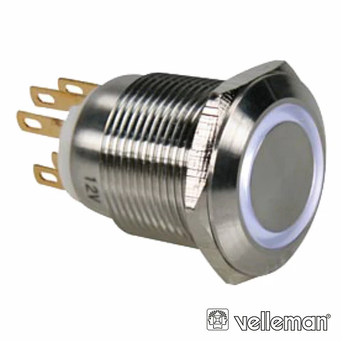 INTERRUPTOR REDONDO DE METAL SPDT 1NO 1NC ANEL BRANCO 19MM