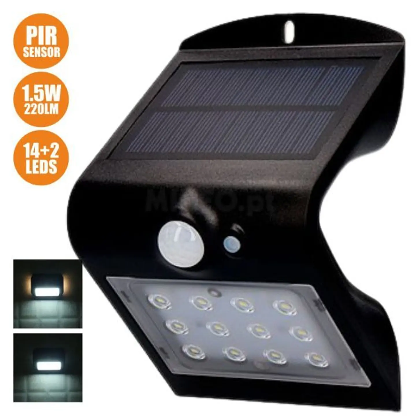 Aplique Exterior Solar C/ Sensor 1.5W 220lm Preto 1