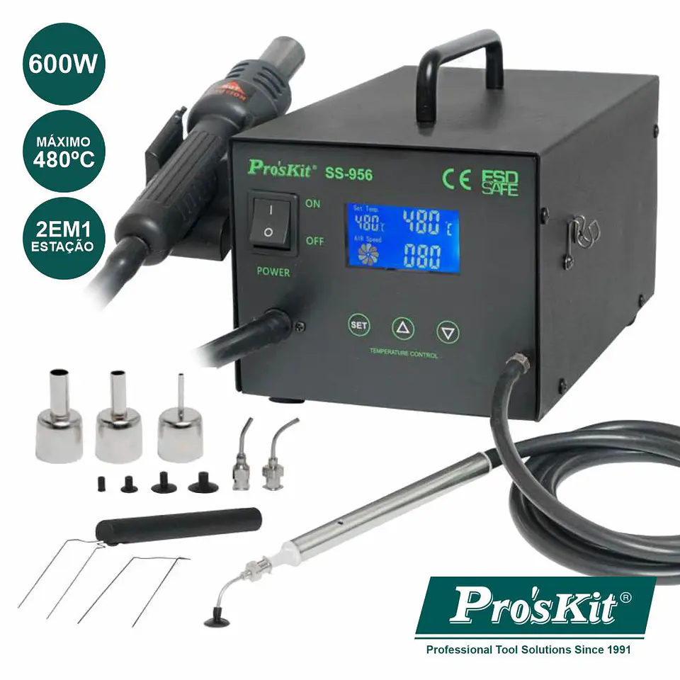 ESTAÇÃO DE DESSOLDAR 600W DIGITAL C/ SUCÇÃO A VÁCUO PROSKIT 1