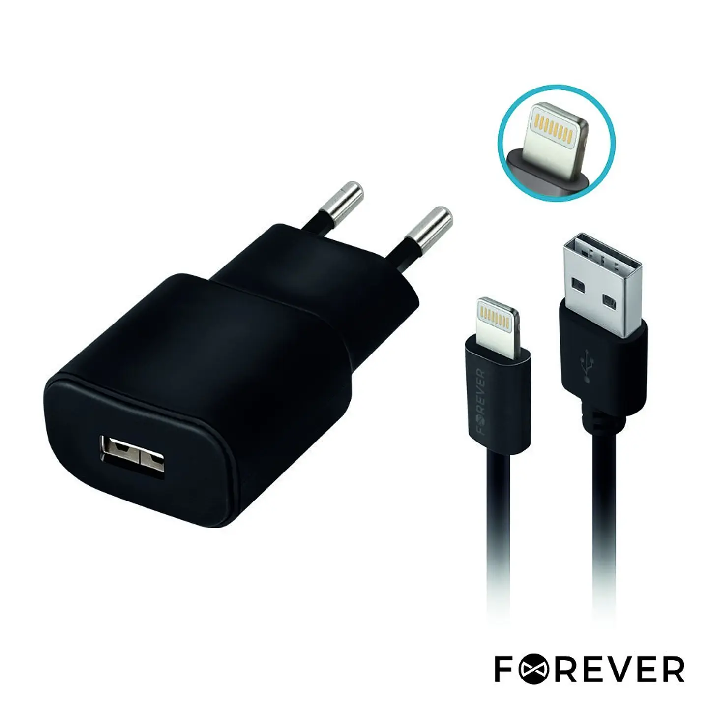 ALIMENTADOR COMUTADO + CABO LIGHTNING USB TIPO A FOREVER 1