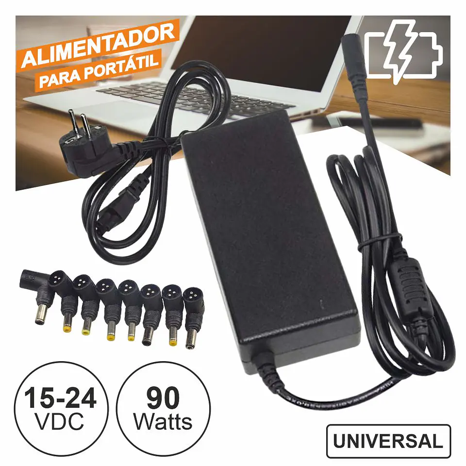 Alimentador Universal P/ Portátil 15-24V 90W 8 Fichas 1
