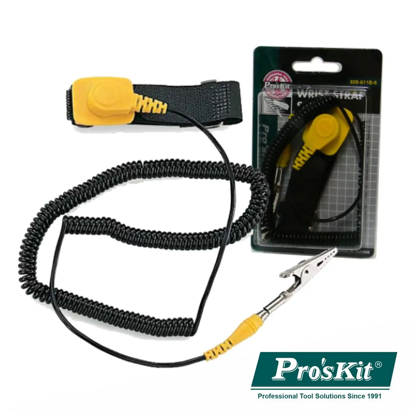 PULSEIRA ANTI-ESTÁTICA PRETA E AMARELA PROSKIT 1