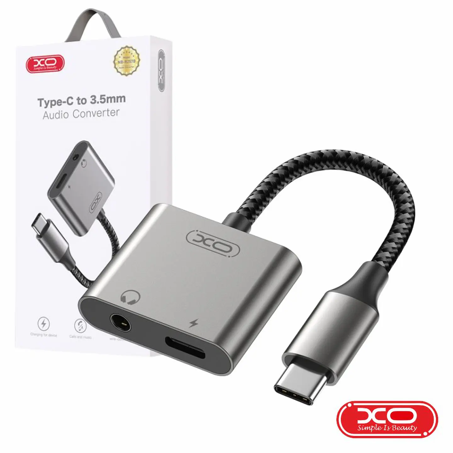 Adaptador USB-C P/ USB-C 27W PD+QC+AFC / Jack 3.5mm XO 1