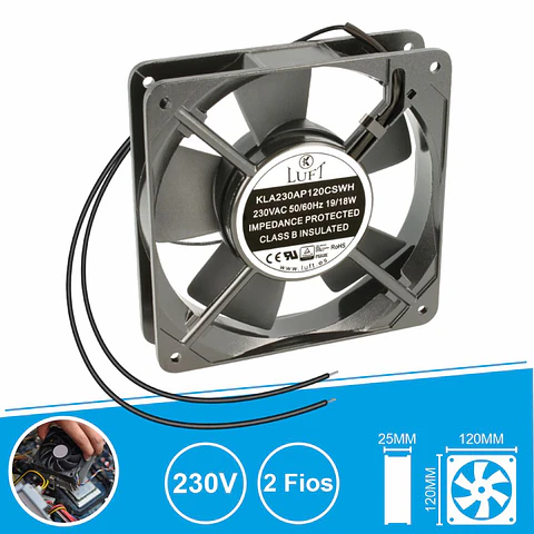 Ventoinha 230V 120x120x25mm 2 Fios KLA230AP120CSWH LUFT