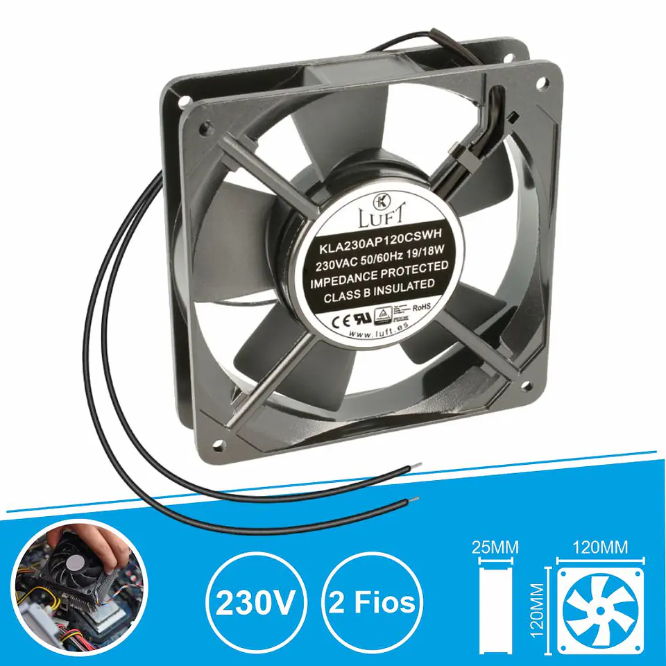 Ventoinha 230V 120x120x25mm 2 Fios KLA230AP120CSWH LUFT 1