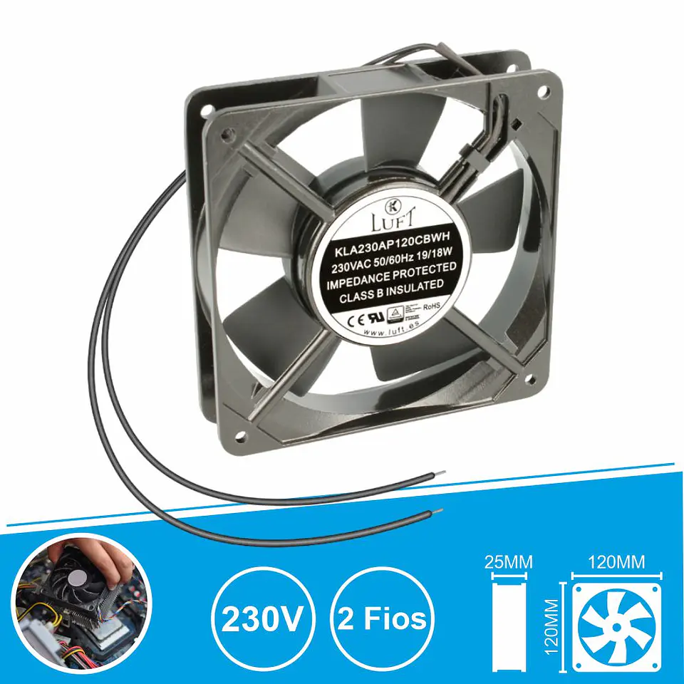 Ventoinha 230V 120x120x25mm 2 Fios KLA230AP120CBWH LUFT 1