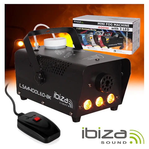 MÁQUINA DE FUMOS 400W C/ 3 LEDS 3W E COMANDO PRETA IBIZA