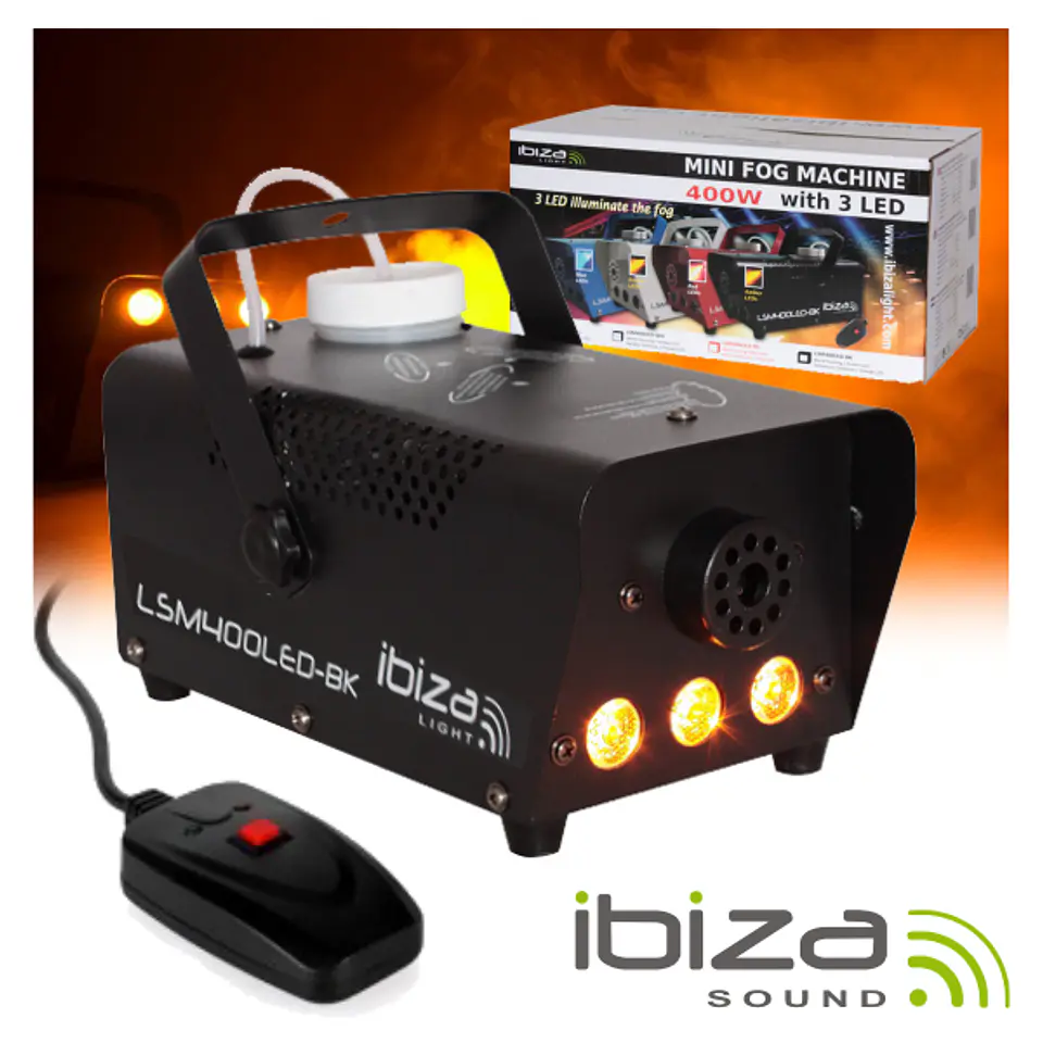 MÁQUINA DE FUMOS 400W C/ 3 LEDS 3W E COMANDO PRETA IBIZA 1