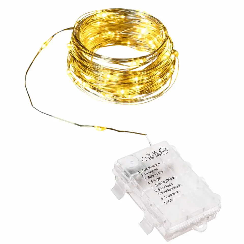 Luzes de Natal Arame 100 LED 3000K 3xAA 10m IP44 1